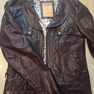 Guess Women's Rich Brown Leather Jacket